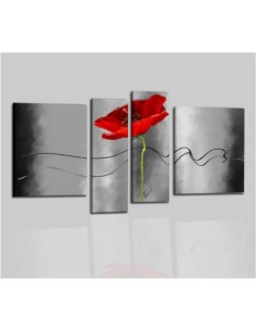 ODARA - Quadri astratti moderni grigio con fiore rosso
