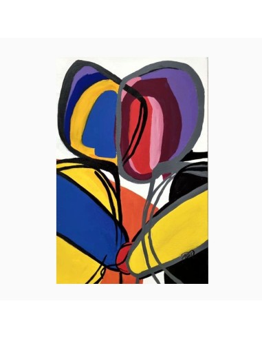 Coppia Stilizzata: Cuadro moderno con colores brillantes como azul, amarillo y rojo