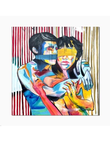 Modern painting: Blindfolded woman and man with a gag - Buy online.