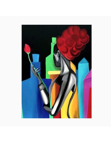 quadro moderno con donna stilizzata  forme geometriche colorate