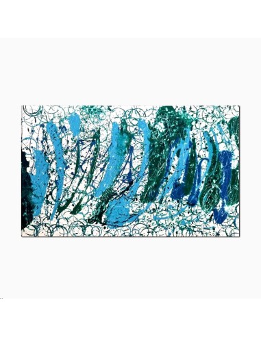 Cerchi di vita e profondità cromatica: un'opera d'arte astratta dipinta a mano con tonalità verdi e blu su fondo bianco