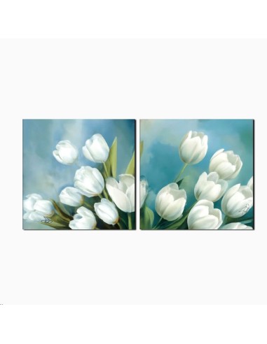 Bouquet di tulipani bianchi sfondo celeste: quadro moderno componibile