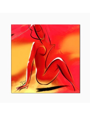 Nudo in Rosso: Dipinto Moderno con Lineamenti Neri